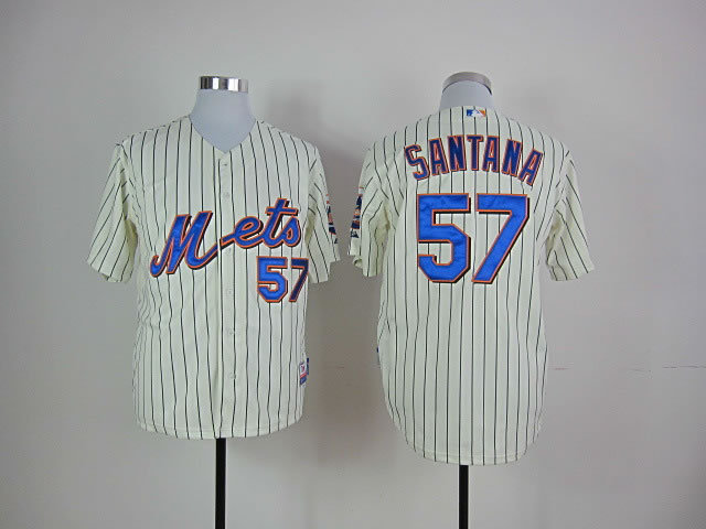 Men New York Mets 57 Santana Cream Stripe MLB Jerseys